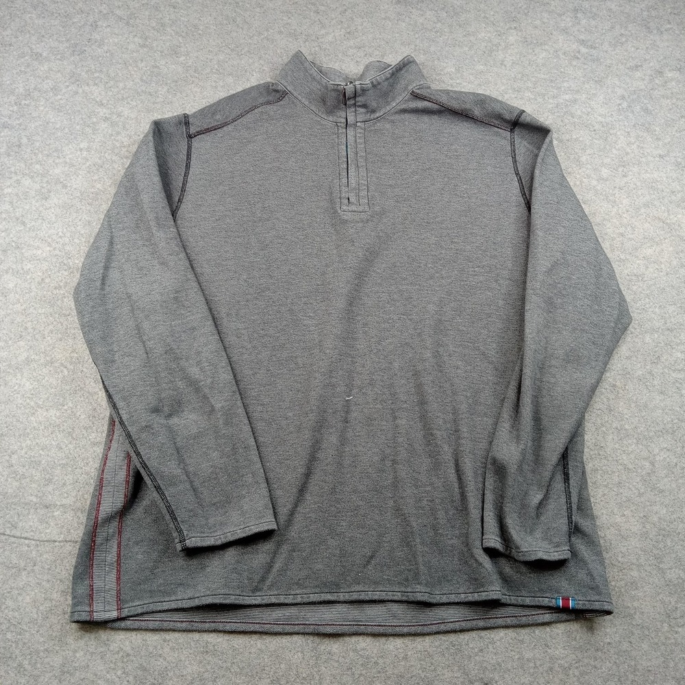 Tommy Bahama Sweatshirt Mens Large Gray Reversible 1/4 Zip Mock Neck Pullover